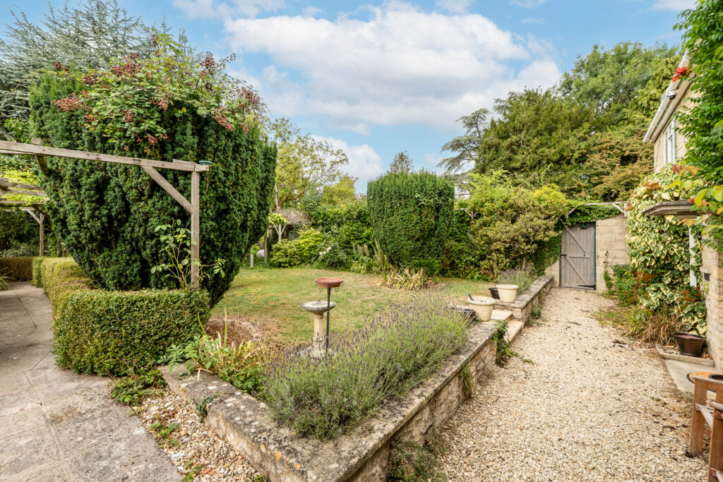 blue sky exterior shot with stonework